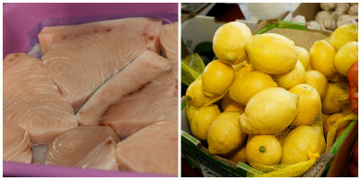 Fresh Swordfish fillets and a collection of lemons