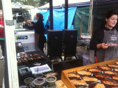 Capital Region Farmers Market Stallholder, Orgazmo Smoked Foods set up and trading at the Market